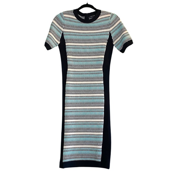 Karen Millen Half Sleeve Crew Neck Pattern Color Block Knit Sweater Dress Size M - Picture 4 of 6